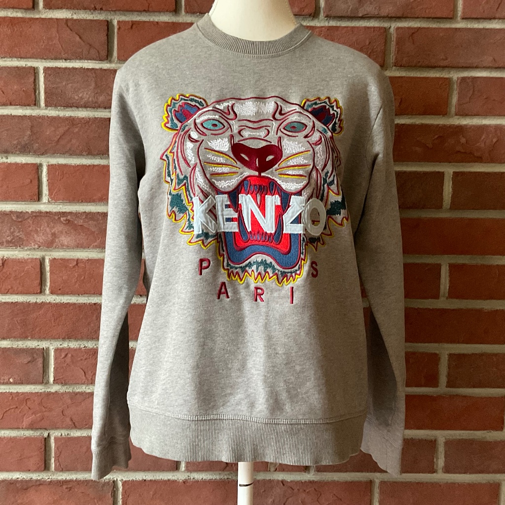 Kenzo Embroidered Tiger Grey Cotton Jumper Sweatshirt Size S